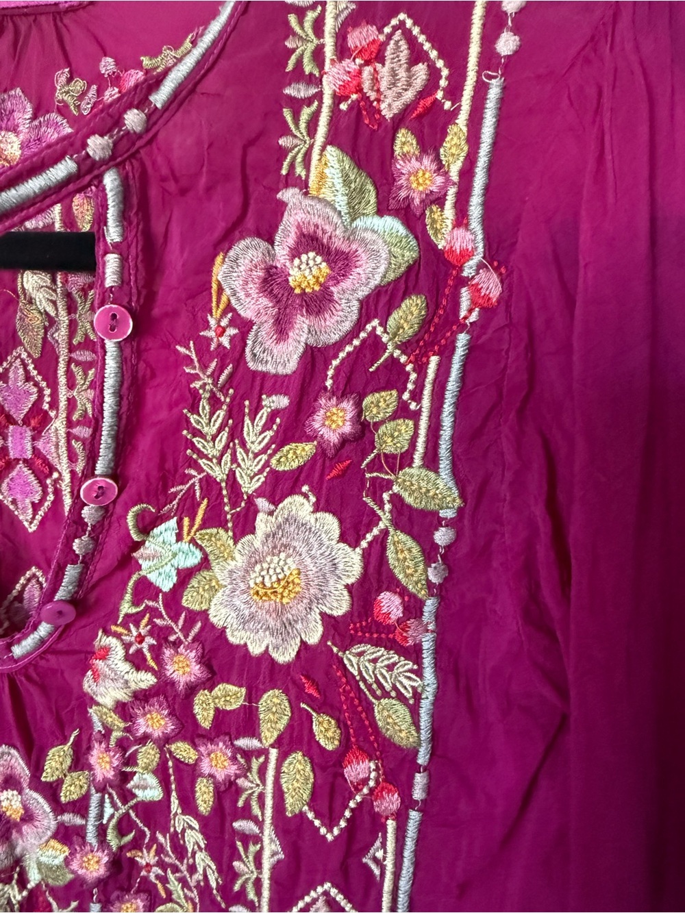 Johnny Was Embroidered Floral Cupra Rayon Boho Tunic Blouse Approx S Magenta - Picture 4 of 7